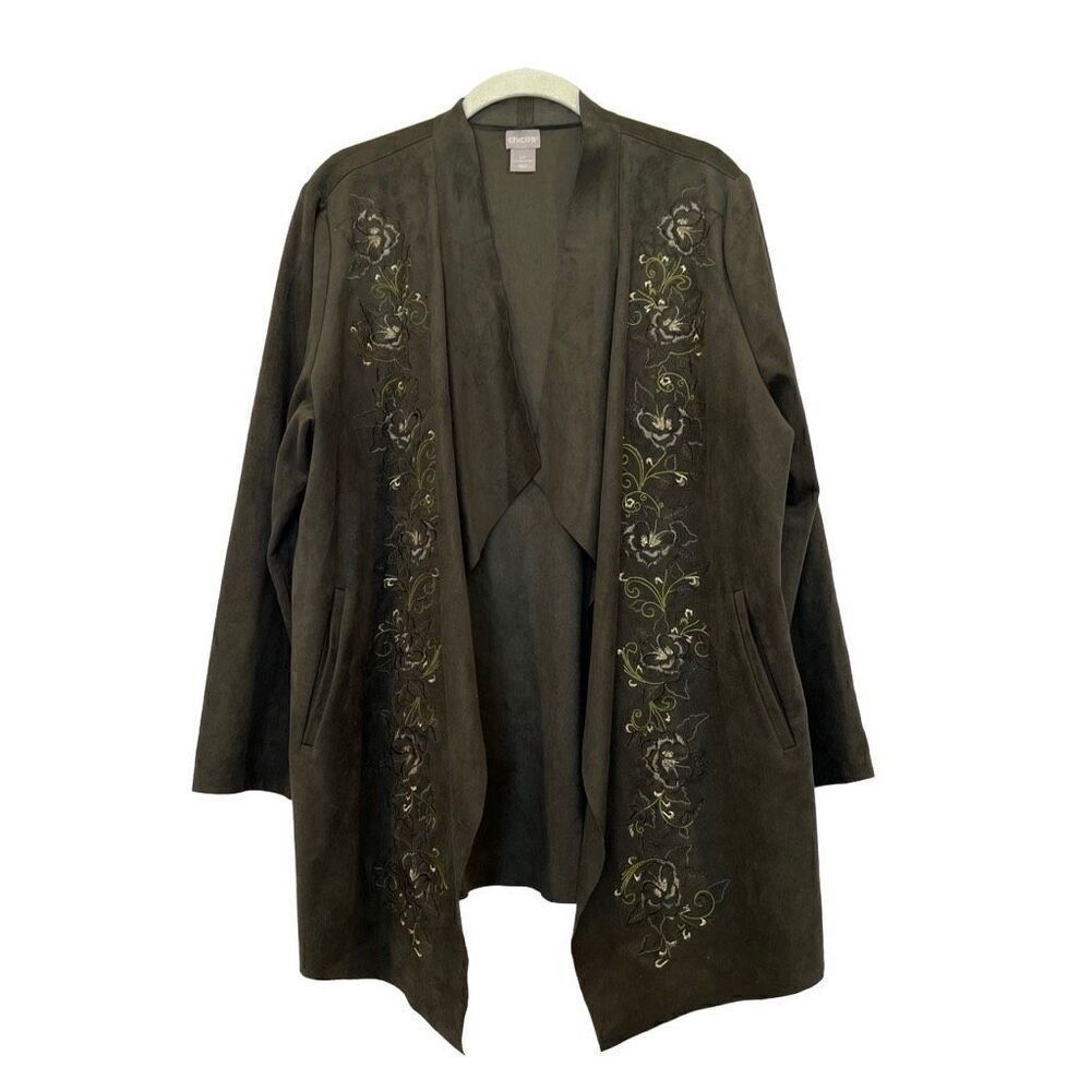 Chico’s Faux Leather Suede Green Open Jacket Sz.2P